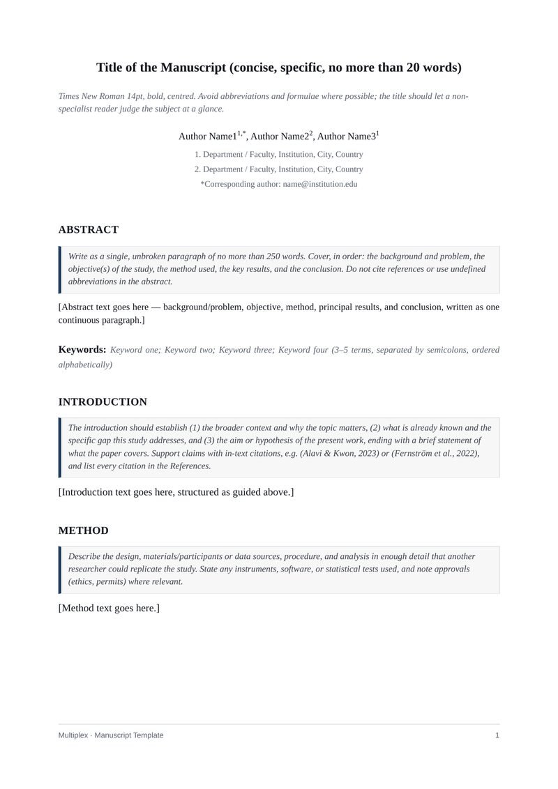 Preview of page 1 of the Multiplex manuscript template